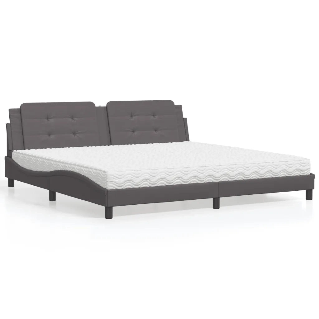 Letto con Materasso Zadar Grigio 200x200 cm in Similpelle