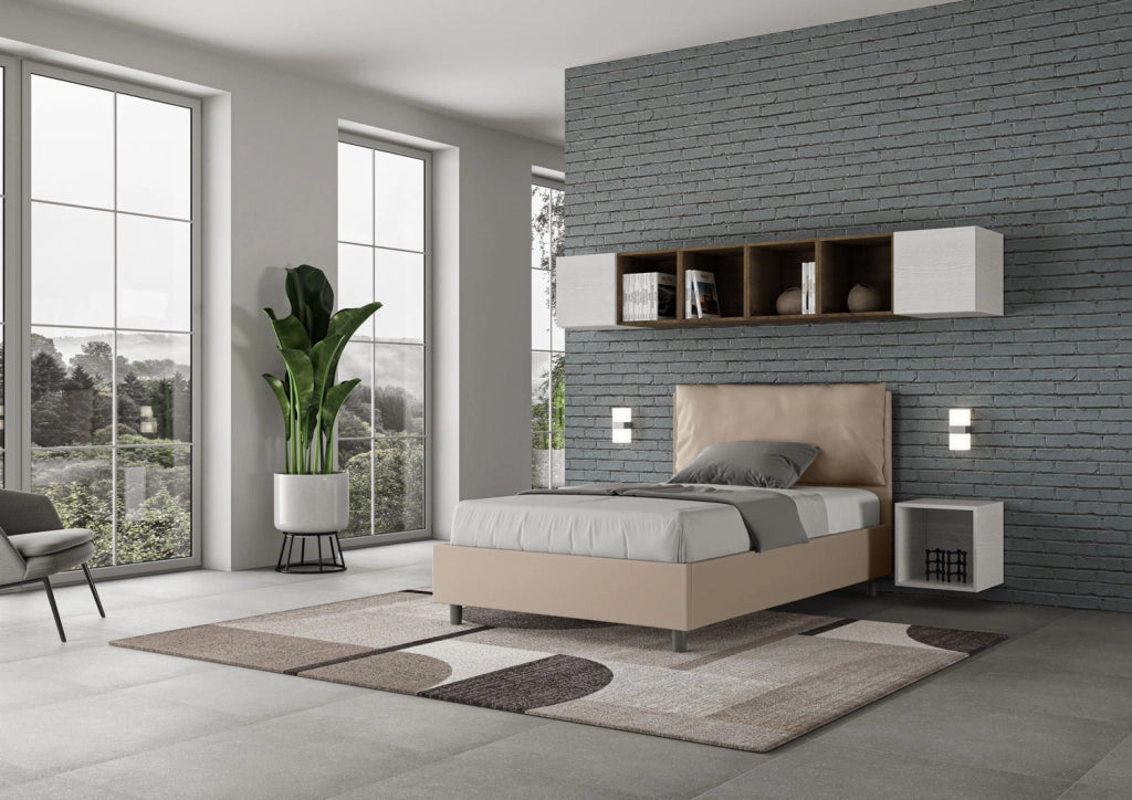 BS COM Letto una piazza e mezza senza rete imbottito 120x200 similpelle tortora