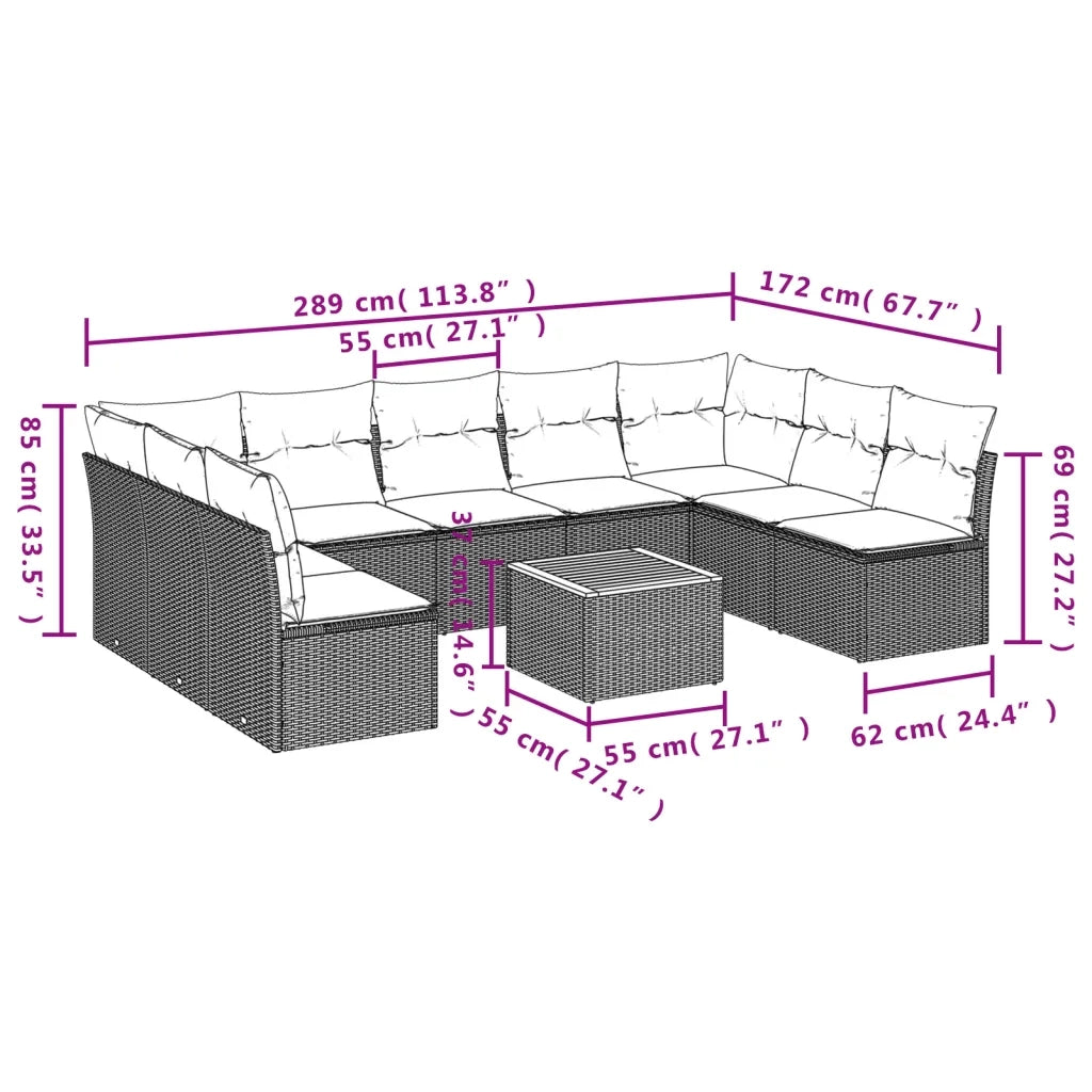 Set Divano da Giardino 10 pz con Cuscini Beige in Polyrattan 3223791