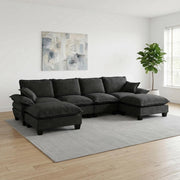 Divano Angolare Modulare 6 Posti ¨C MINIMAL ¨C Chenille Nero con Ottomane