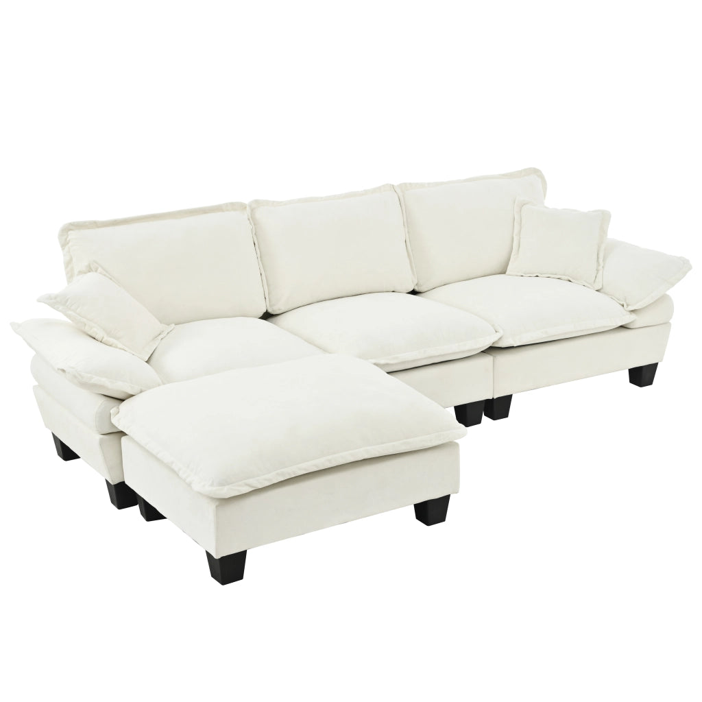 Divano Angolare Modulare con Ottomane ¨C Xylo ¨C Chaise Longue, Tessuto Chenille, Cuscini, Beige