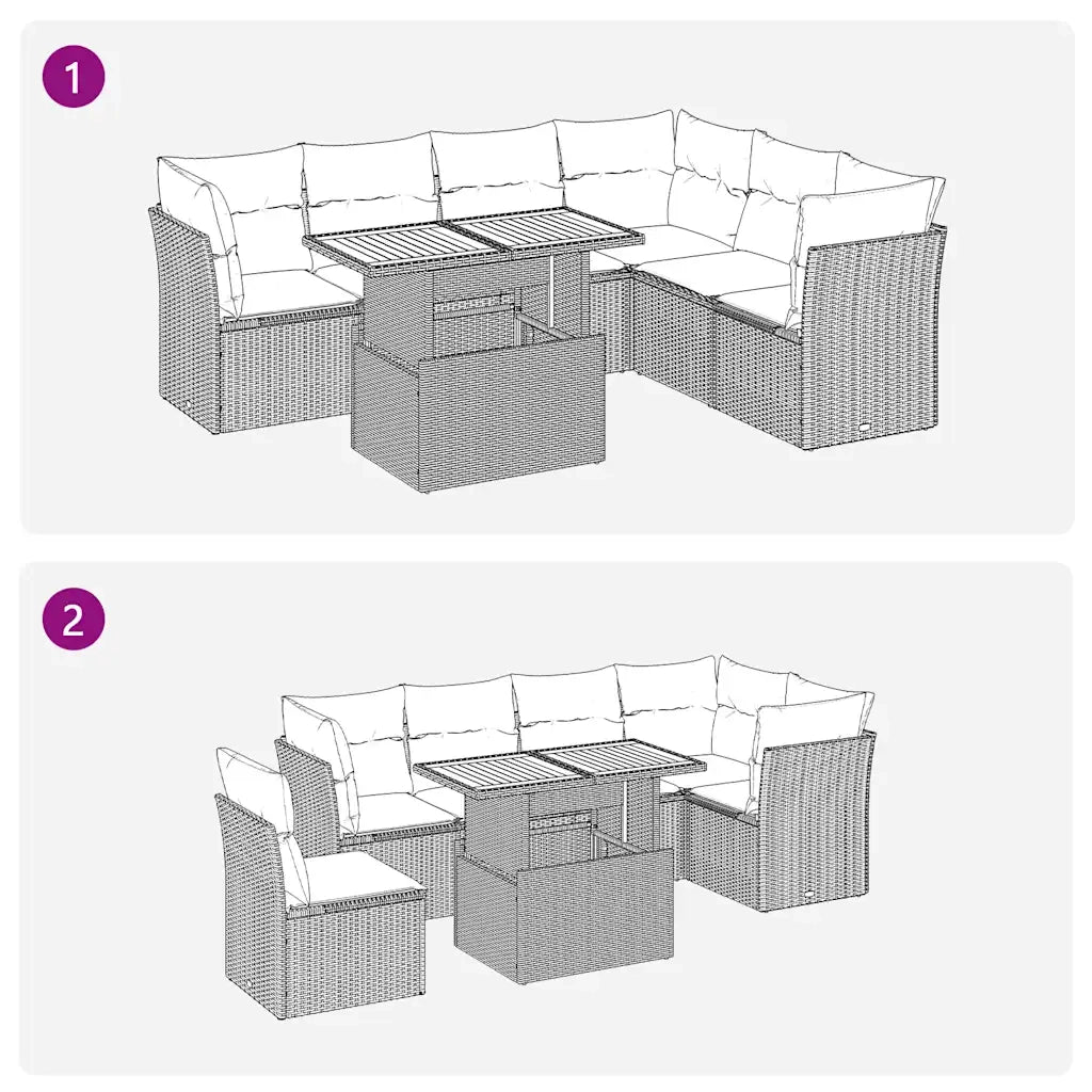 Set Divani da Giardino 7 pz con Cuscini Grigio in Polyrattan 3326937