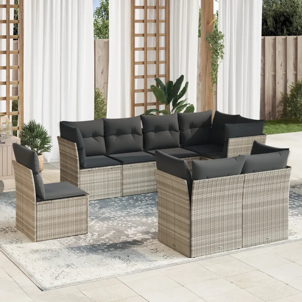 Set Divano da Giardino 8pz con Cuscini Grigio Chiaro Polyrattan 3249771