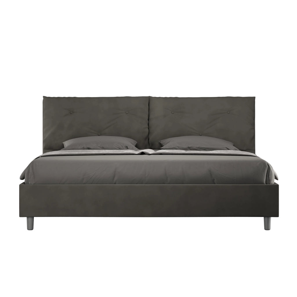 BS COM Letto matrimoniale king size contenitore imbottito 190x190 microfibra grigio Large