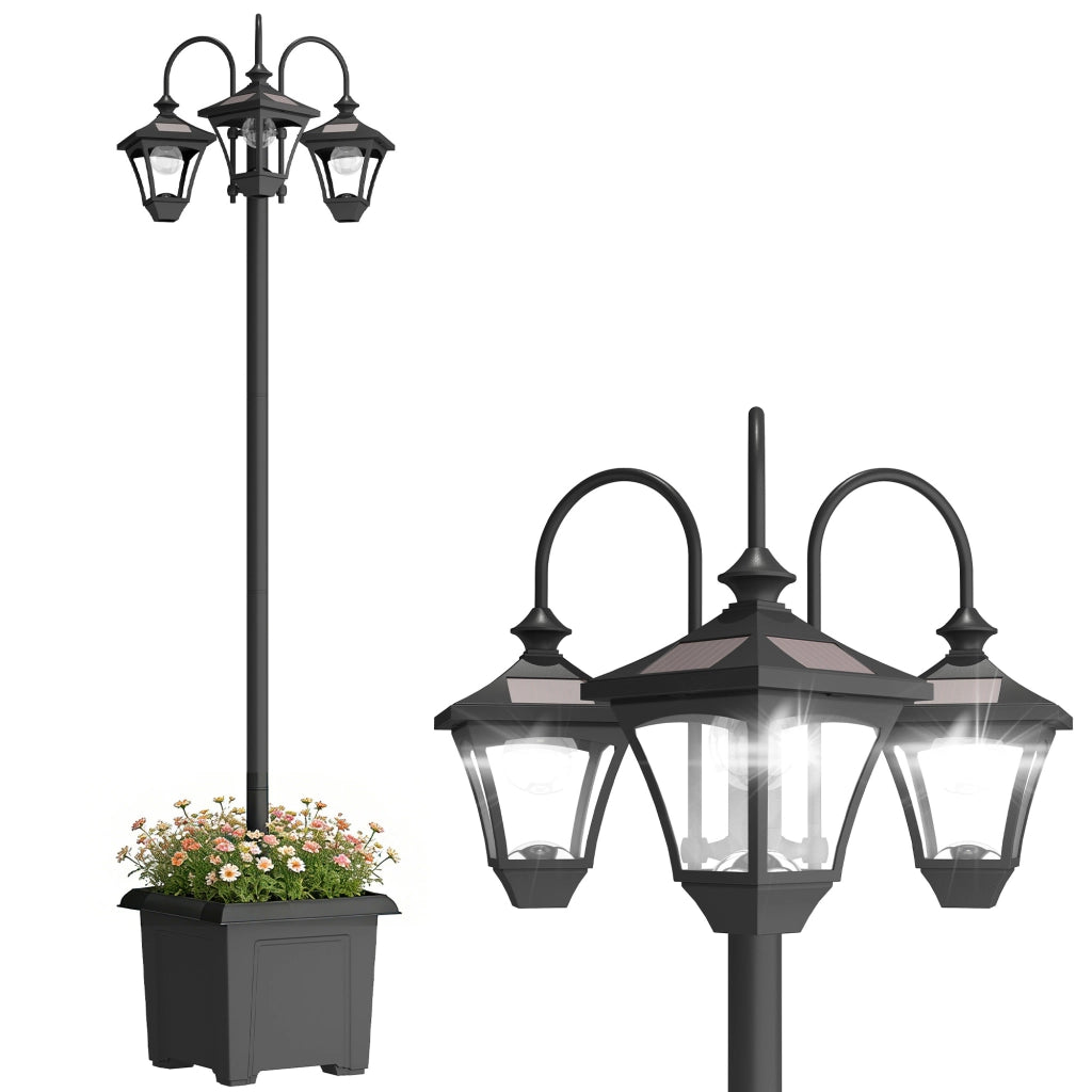 Lampada da Esterno 3 Luci con Vaso ¨C Zephmum ¨C Nero 52x52x185cm