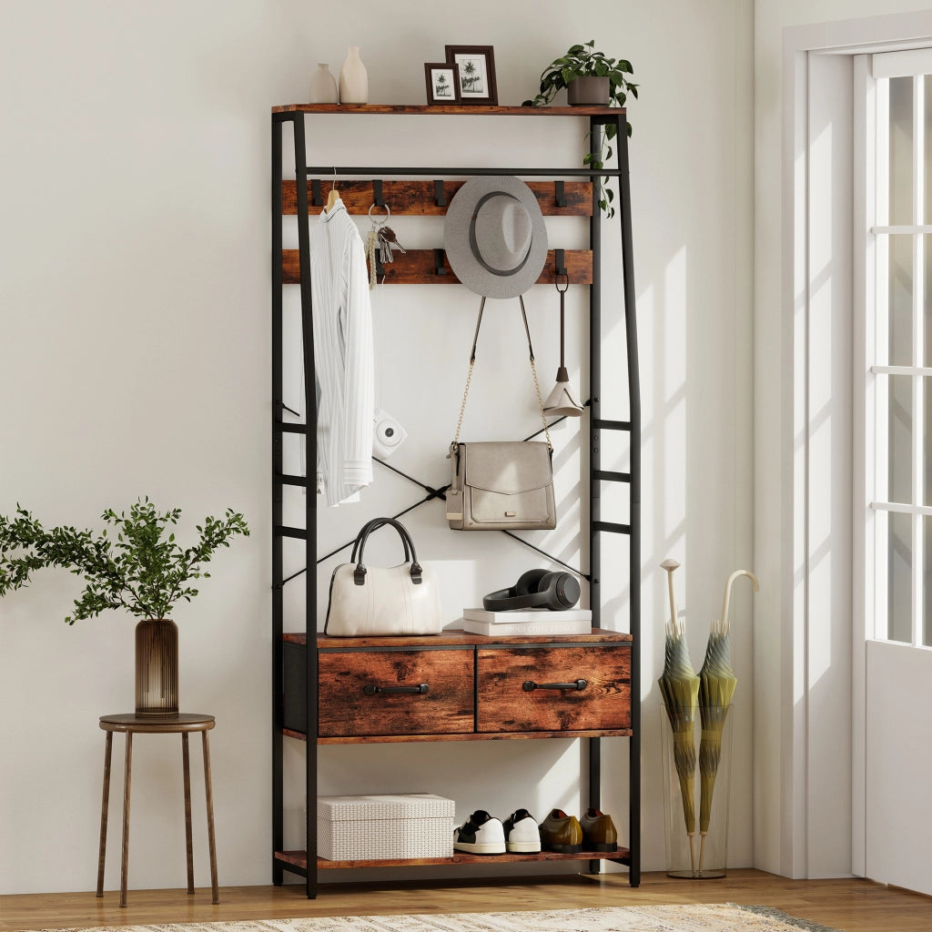 Scarpiera con appendiabiti e panca ¨C Minimal ¨C marrone, metallo, legno