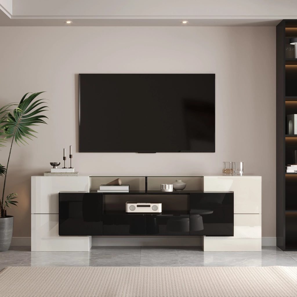 Mobile TV elegante - Zephmum- 200 cm bianco nero lucido LED