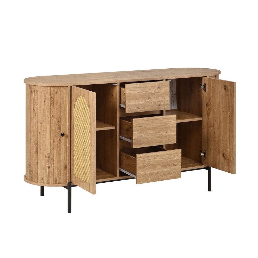 Credenza Ovale con Rattan e Cassetti ¨C MINIMAL ¨C Legno e Metallo