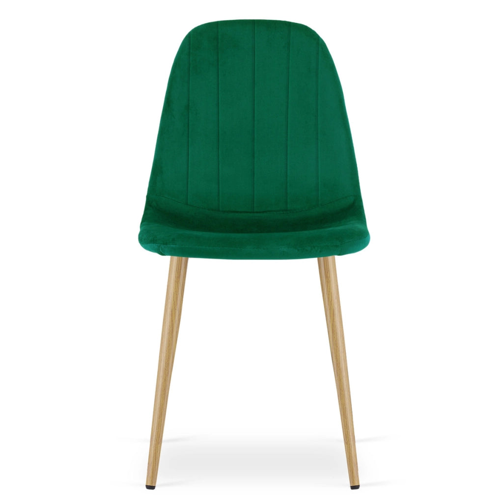 Sedia Padva in velluto verde con gambe effetto rovere