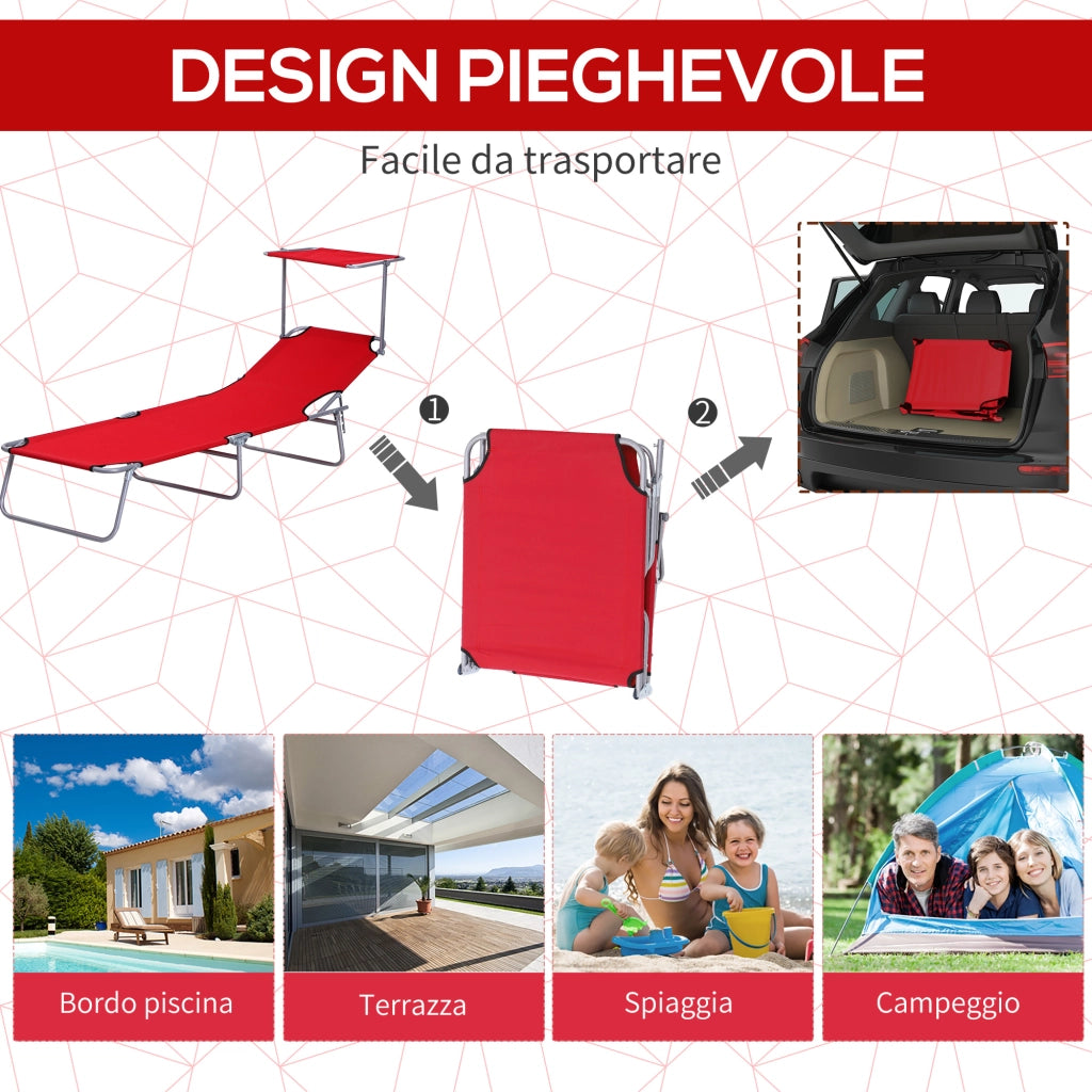 Sdraio Pieghevole da Giardino con Schienale Regolabile e Tettuccio ¨C Minimal ¨C Rosso