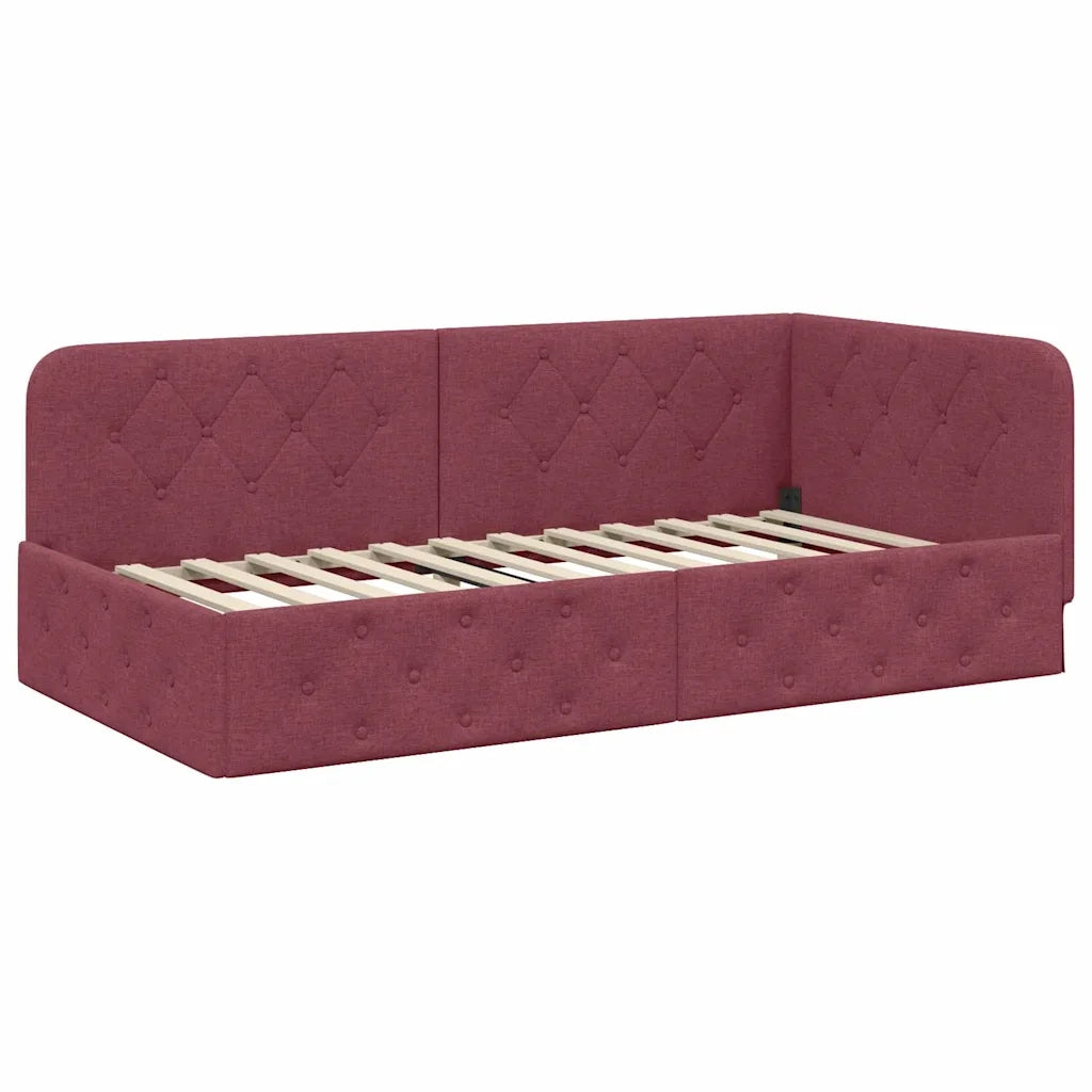 Cornice del letto ad angolo Rosso Vino 90 x 200 cm Tessuto