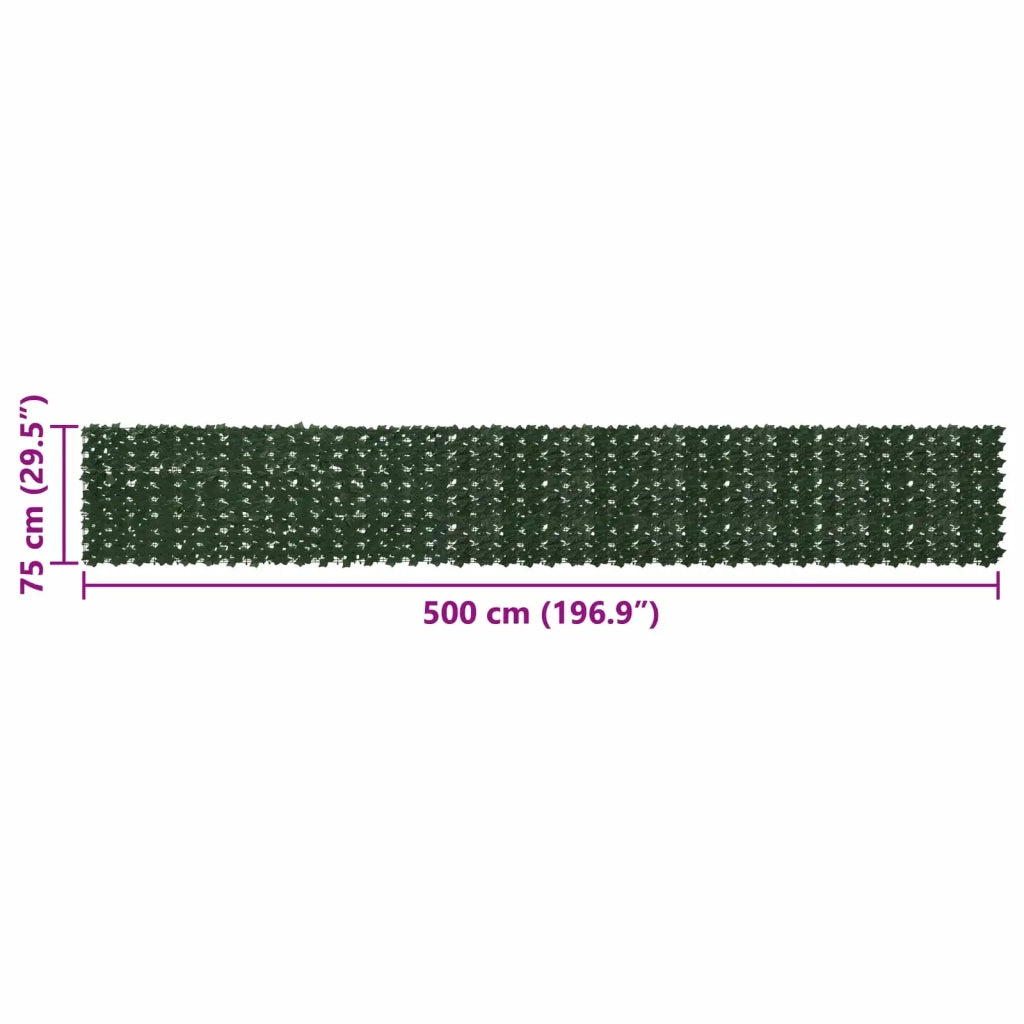 Paravento da Balcone | Schermo per balcone con foglie Verde Scuro 500 x 75 cm