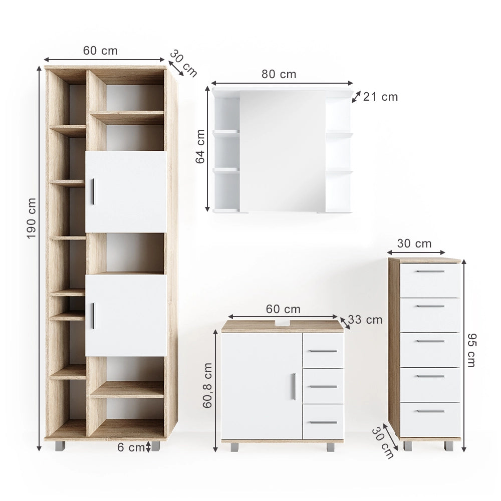 Vicco Set mobili bagno Sonoma 4 parti