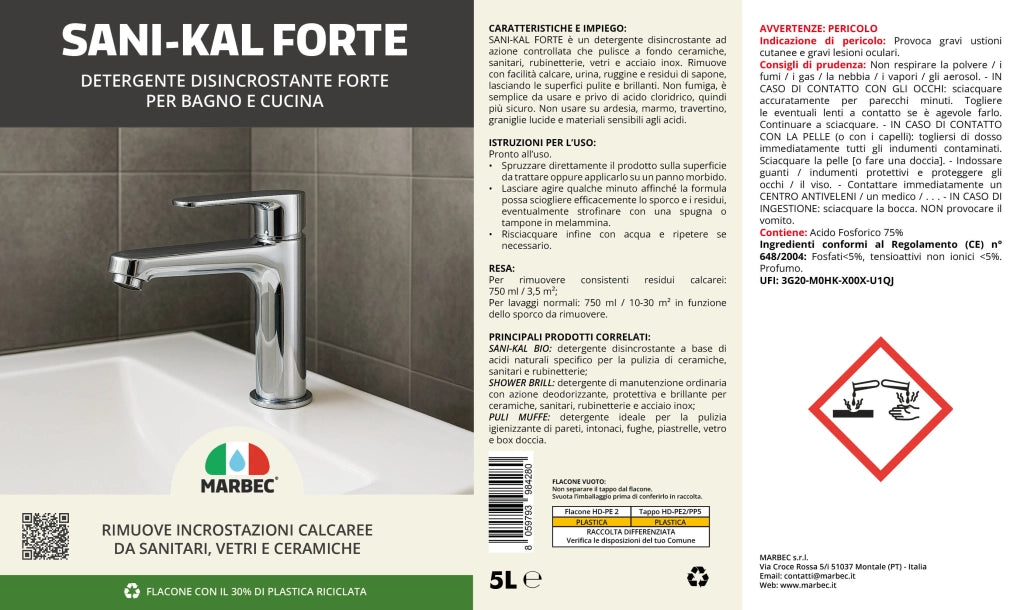 Detergente anticalcare forte bagno SANI-KAL FORTE - 5LTx4Pz