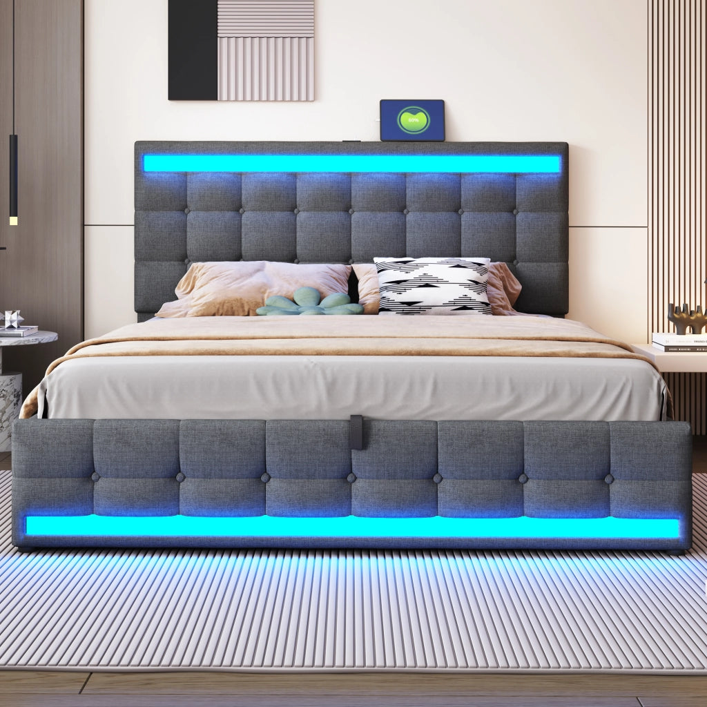 letto imbottito lino grigio 180 x 200 cm