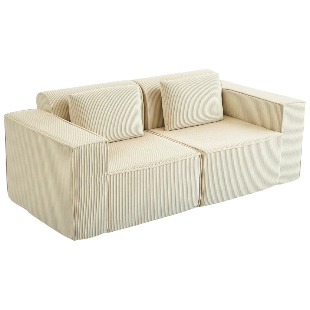 Divano 3 Posti Modulare con Braccioli Larghi e Cuscini in Velluto ¨C Minimal ¨C Beige