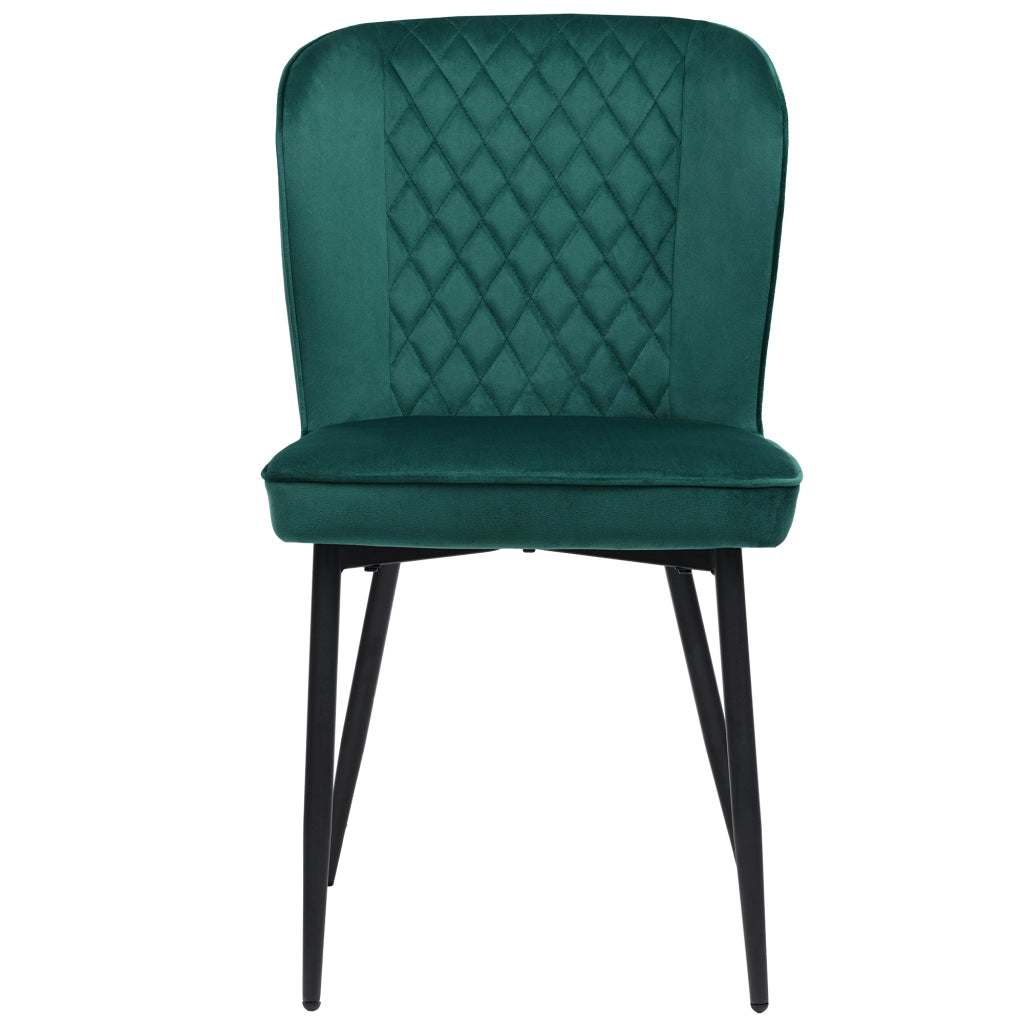 Sedia da pranzo moderna in velluto verde con struttura in metallo