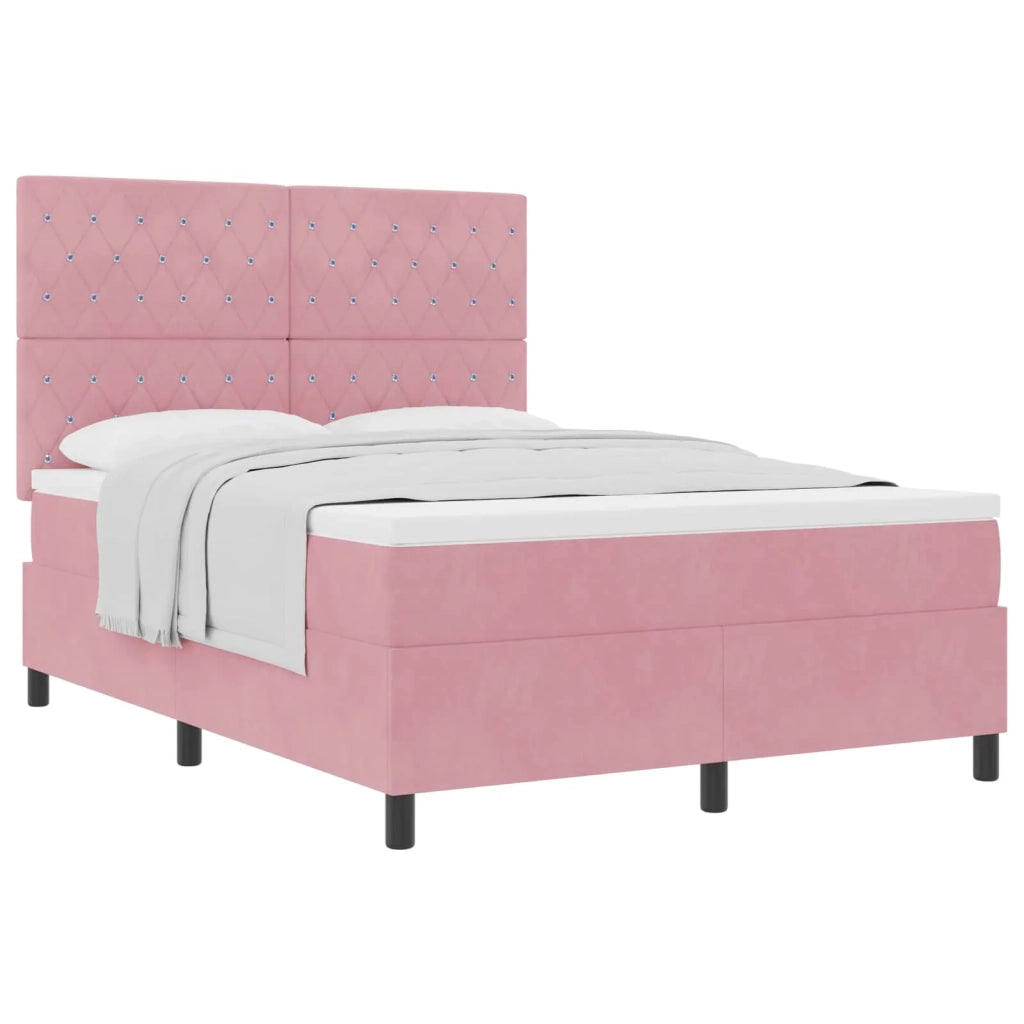 Letto a molle con materasso Rosa 140 x 190 cm Velluto 3339769