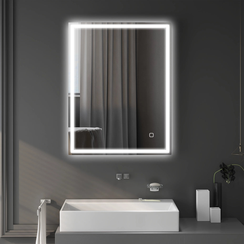 Specchio da Bagno con Luce LED 90x70 cm ¨C Minimal ¨C Argento