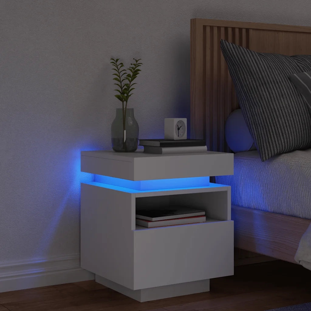 Comodino | Armadio da Notte | Mobiletto da notte con Luci LED Bianco 40x39x48,5 cm