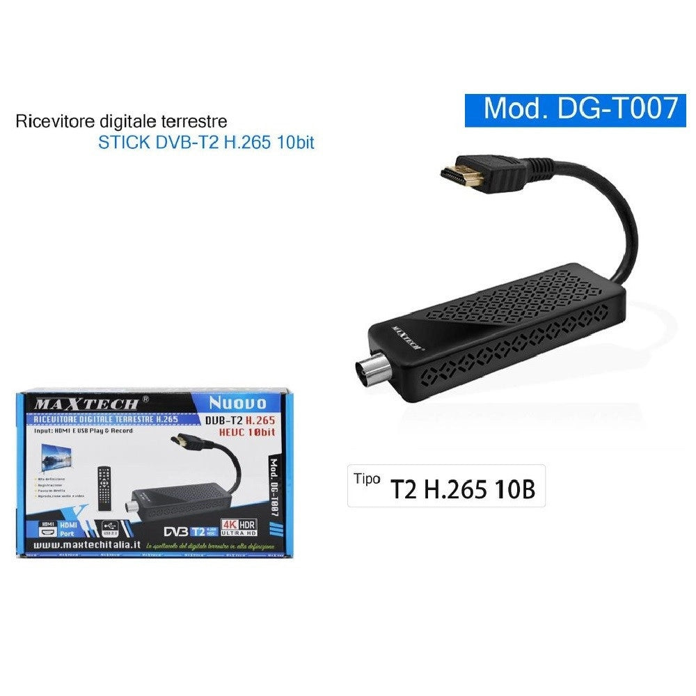 Trade Shop - Ricevitore Digitale Terrestre Decoder Stick Dvb-t2 Hevc H265 10bit Hdmi Dg-t007 -