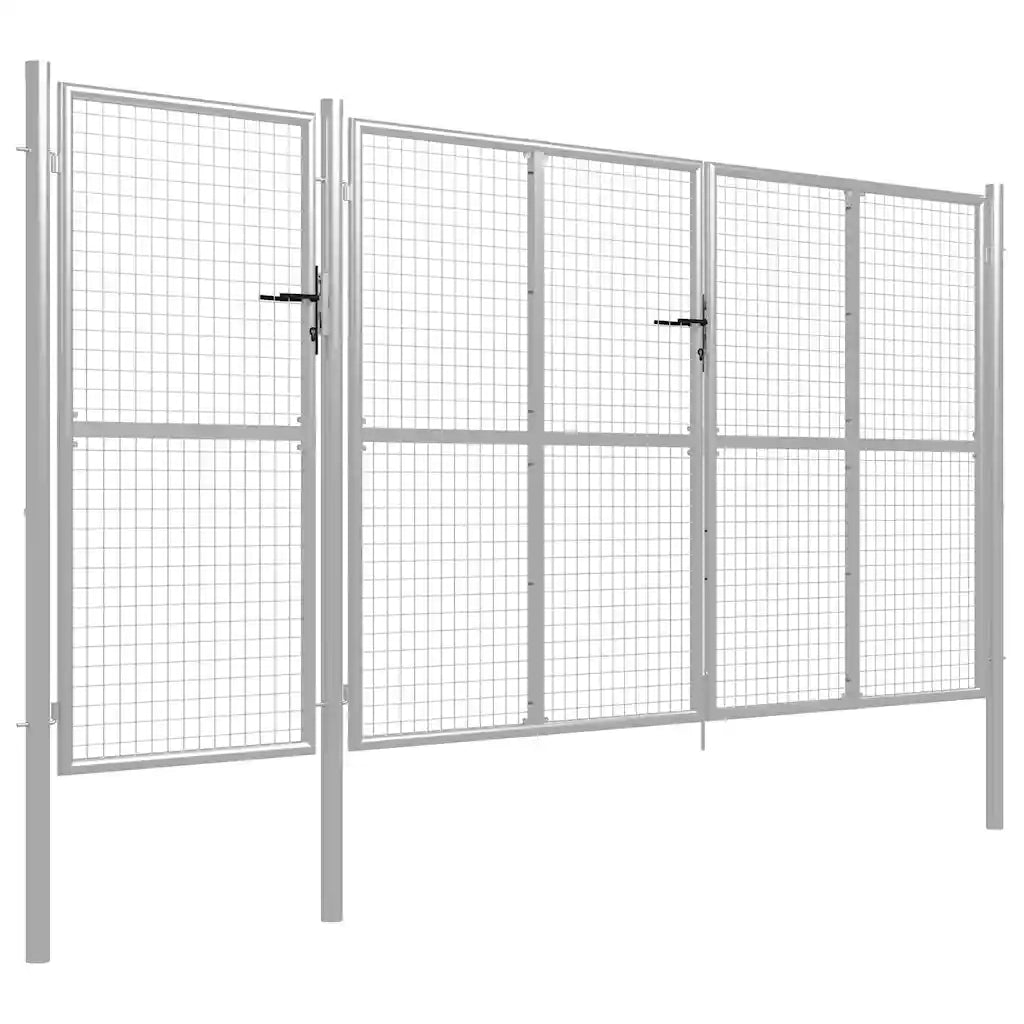 Cancello da Giardino in Acciaio 400x150 cm Argento 144349