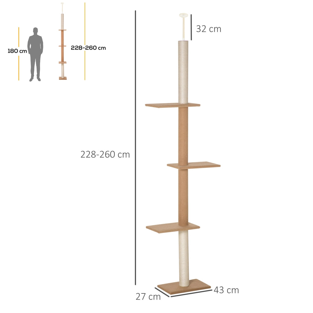 ALBERO RICREATIVO PER GATTI Regolabile Khaki con 4 piattaforme