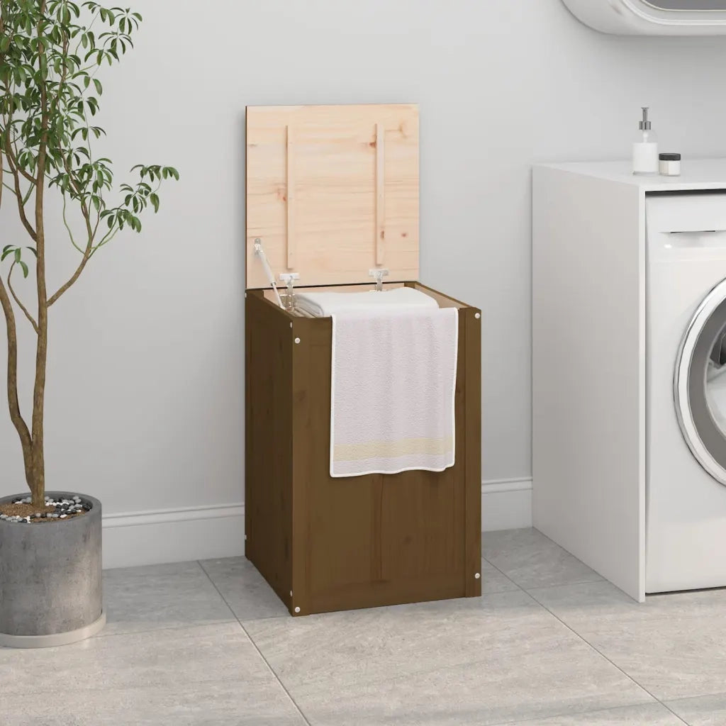 Contenitore per Bucato Ambra 44x44x66 cm Legno Massello Pino 823567
