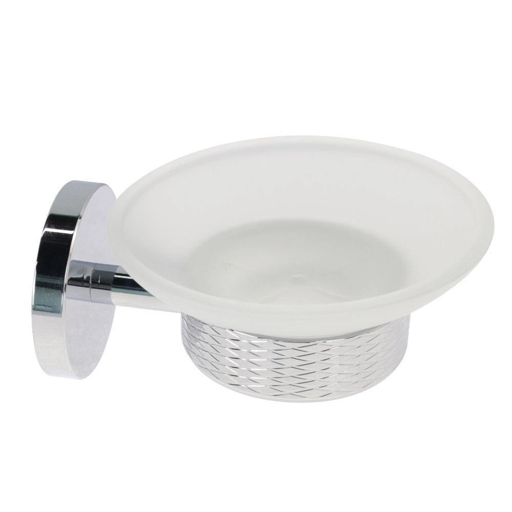 Trade Shop - Porta Sapone In Acciaio Lucido Con Piattino Vetro Satinato Accessori Da Bagno 87916 -