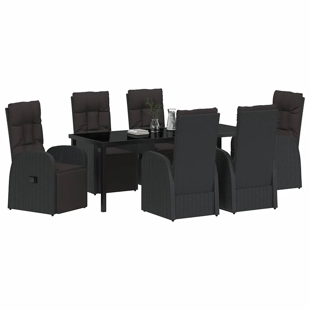 Set da Pranzo per Giardino con cuscino 7 pcs Nero polyrattan 3379518
