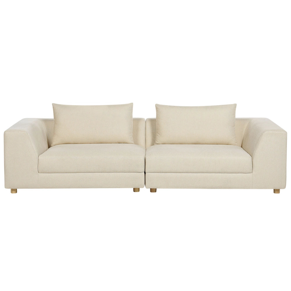Divano Tessuto Beige Poliestere Imbottito Divano 3 Posti Cuscini Braccioli Soggiorno Moderno Confortevole Accogliente