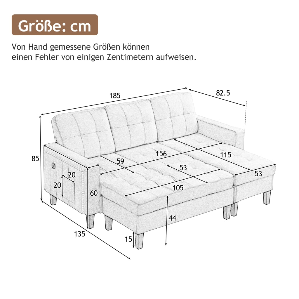 Divano angolare modulare con pouf e LED ¨C MINIMAL ¨C 3 posti + chaise longue