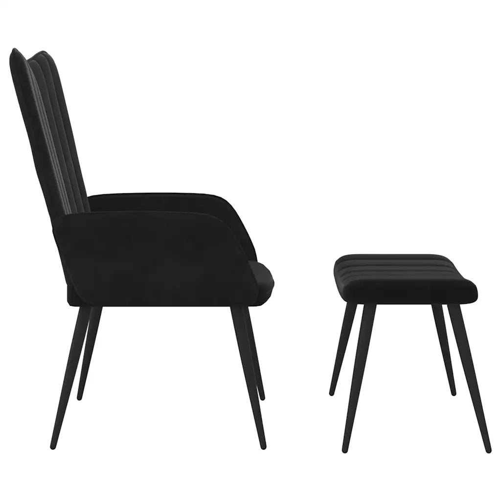 Poltrona Relax con Sgabello Nero in Velluto 327694