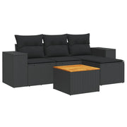 Set Divani da Giardino 5 pz | Set Salotto da Giardino con Cuscini in Polyrattan Nero