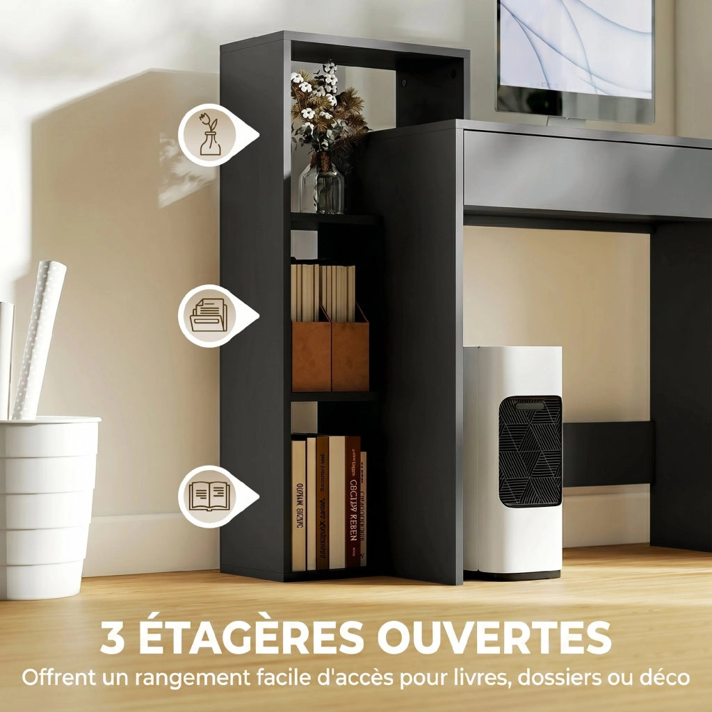 Scrivania con cassetto e scaffale ¨C Xylo ¨C legno nero 100x40x90cm