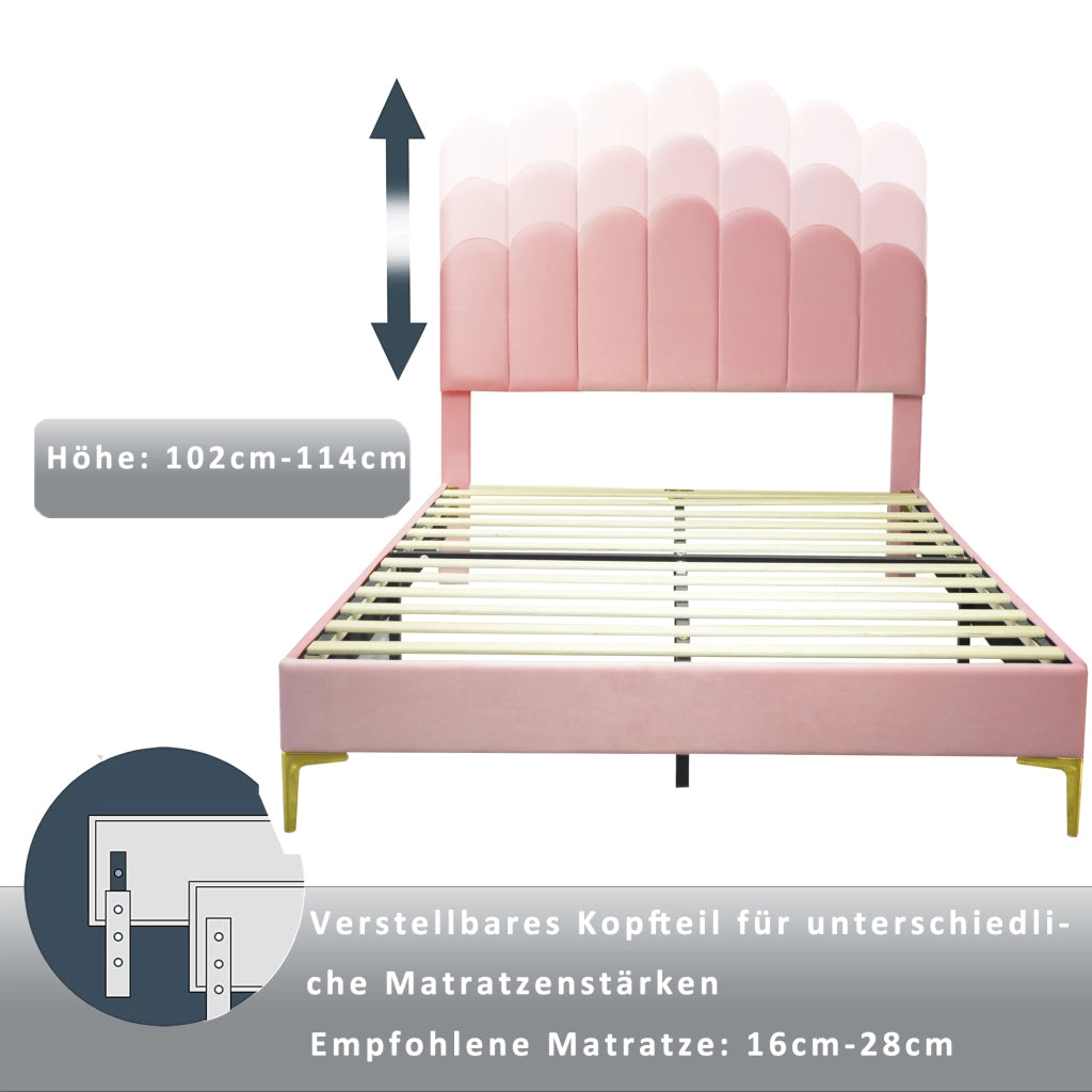 letto imbottito velluto rosa 140 x 200 cm