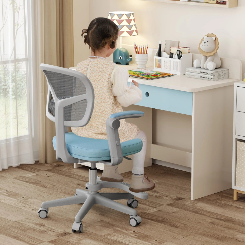 Sedia da studio con altezza regolabile da computer in rete, Sedia da scrivania per bambini ruote universali Blu
