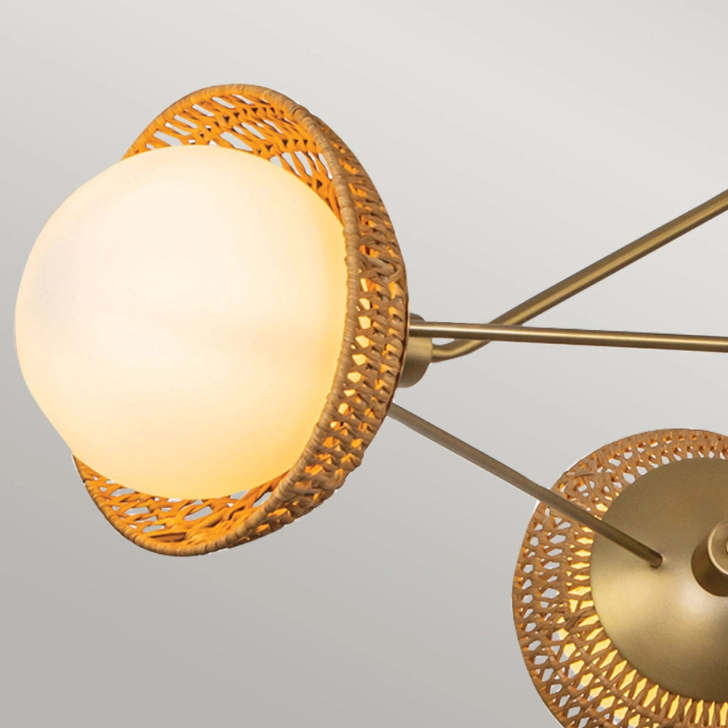 Lampadario Perth boho oro spazzolato rattan 3xE14