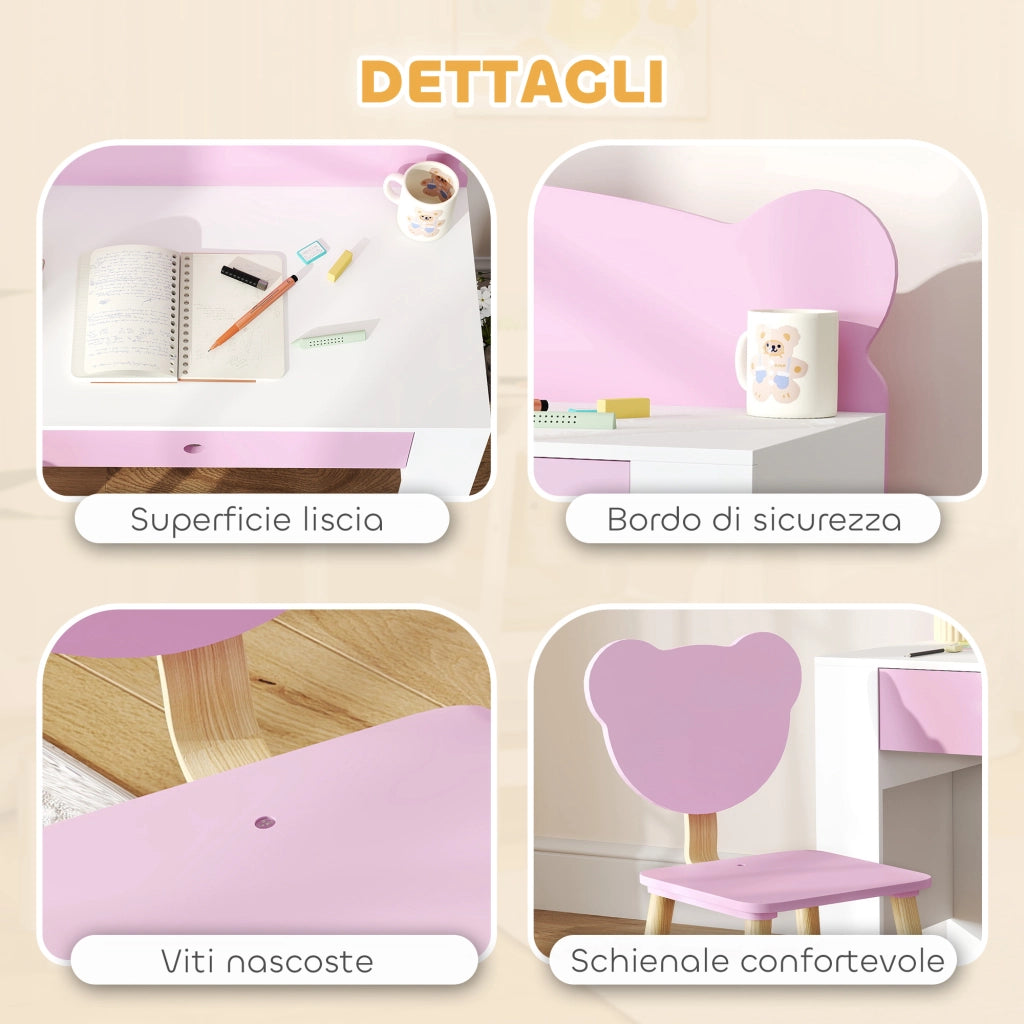 Scrivania per Bambini con Cassetto e Sedia ¨C Minimal ¨C Rosa
