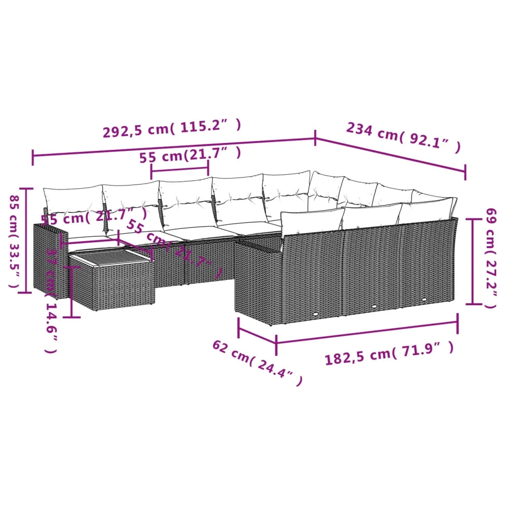 Set Divani da Giardino 11 pz con Cuscini in Polyrattan Grigio 3224310