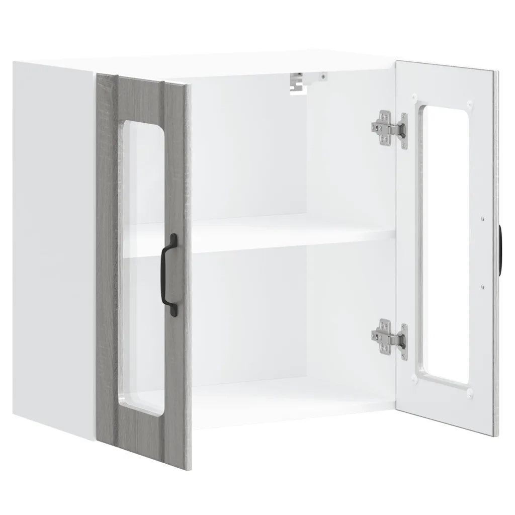 Pensile da Cucina | Mobile da Cucina con Porta in Vetro Lucca Grigio Sonoma