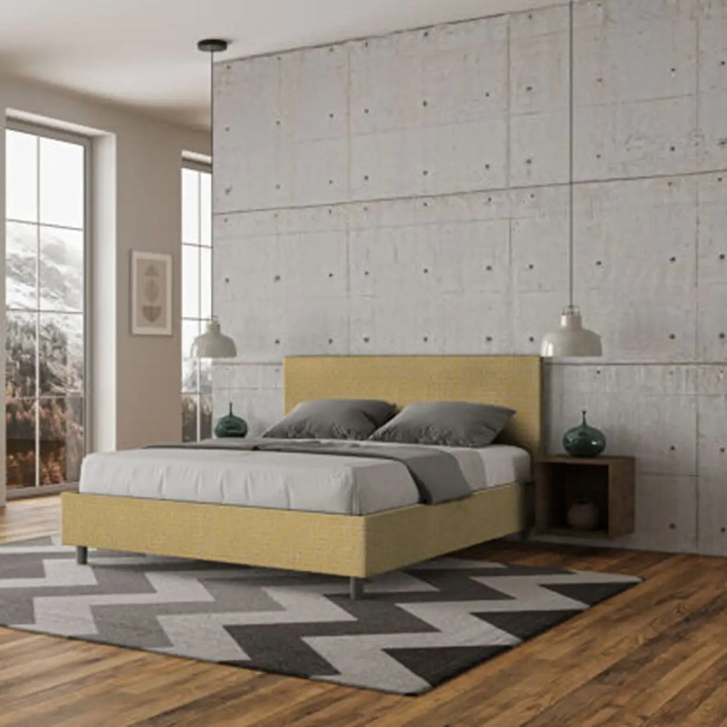 Letto matrimoniale con rete imbottito 160x190 tessuto Labirinto 6 giallo Adele