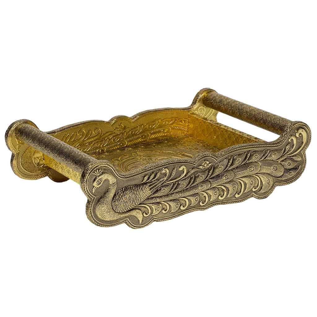 Vassoio in metallo goffrato dorato 25x13x6h