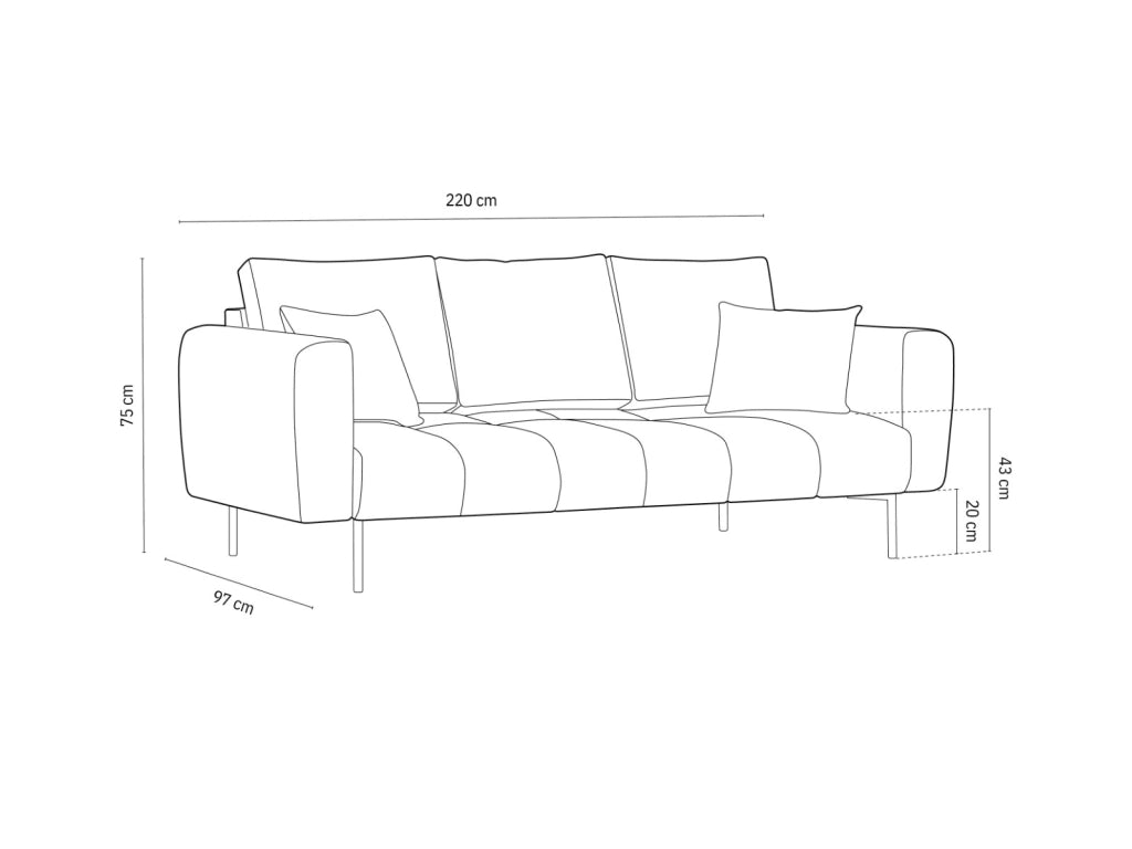 Cosmopolitan Design - Divano "Hastings" 3 posti in velluto grigio 