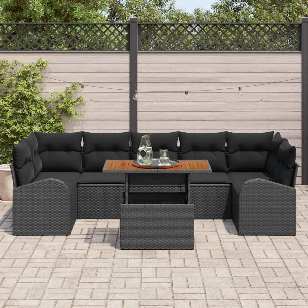 Set Divano da Giardino con cuscino 8 pcs Nero 3349554
