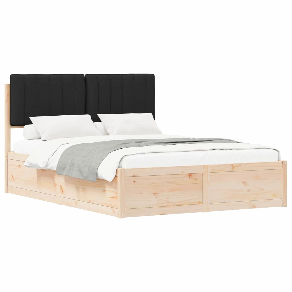 Letto con Testiera Rivestita-Struttura Letto con Testiera Nero 135 x 190 cm Pino massello 521506
