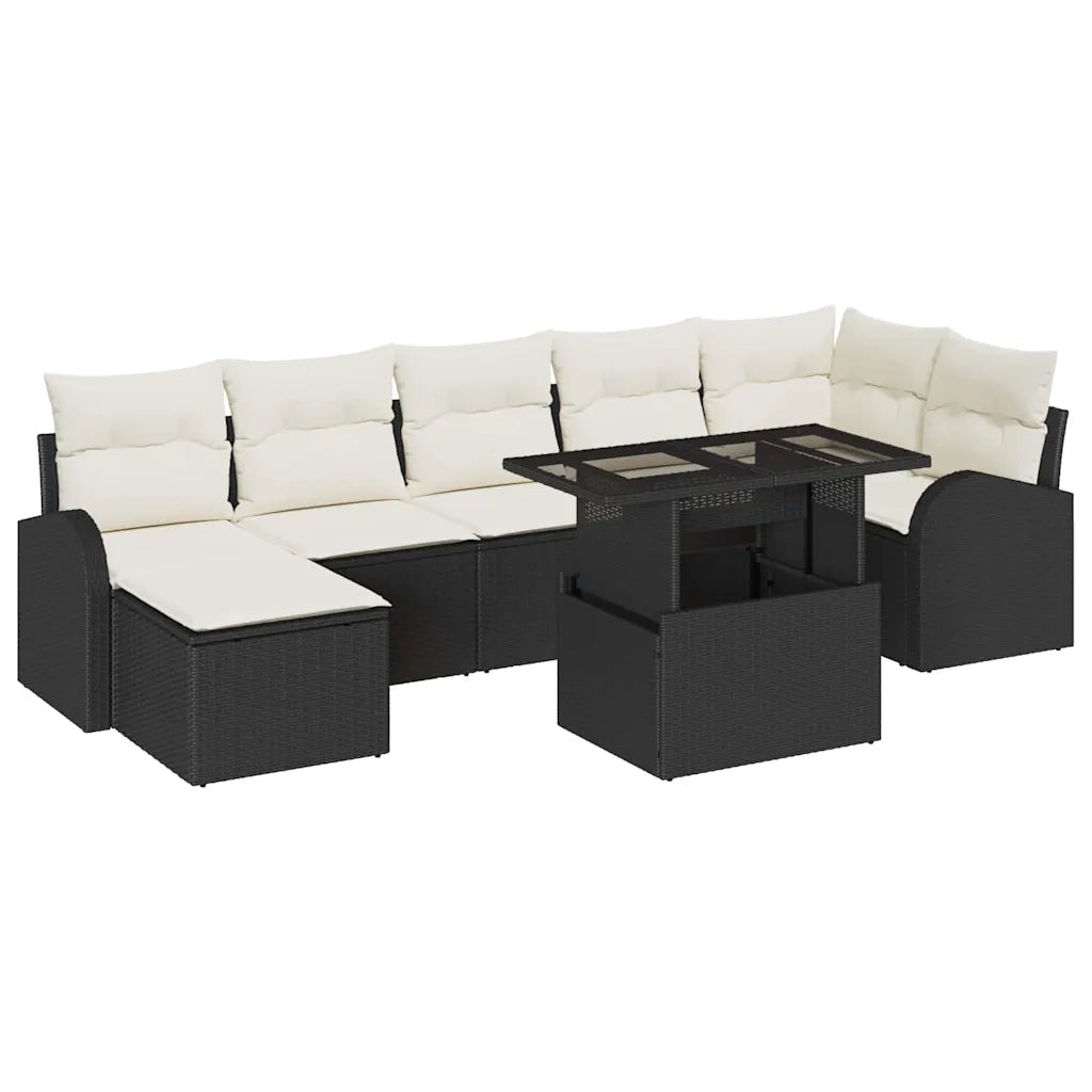 Set Divano da Giardino 8 pcs Nero e Crema polyrattan