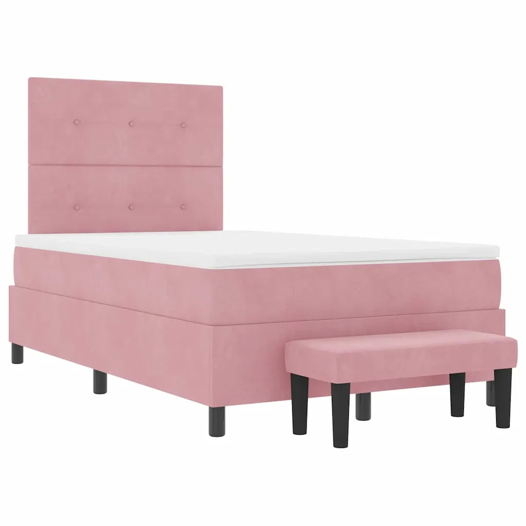 Letto a molle con materasso Rosa 120 x 200 cm Velluto