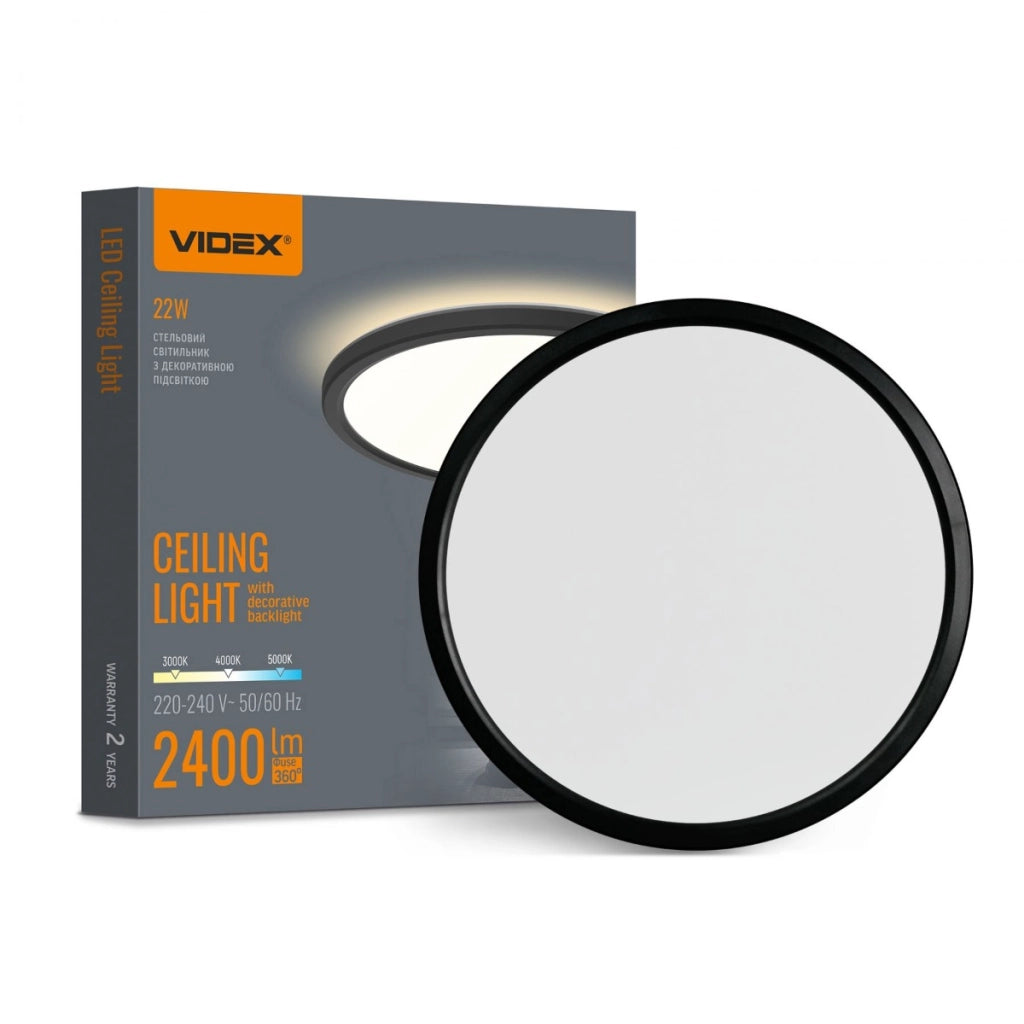 Plafoniera LED nera retroilluminata Ø30cm 22W CCT IP54