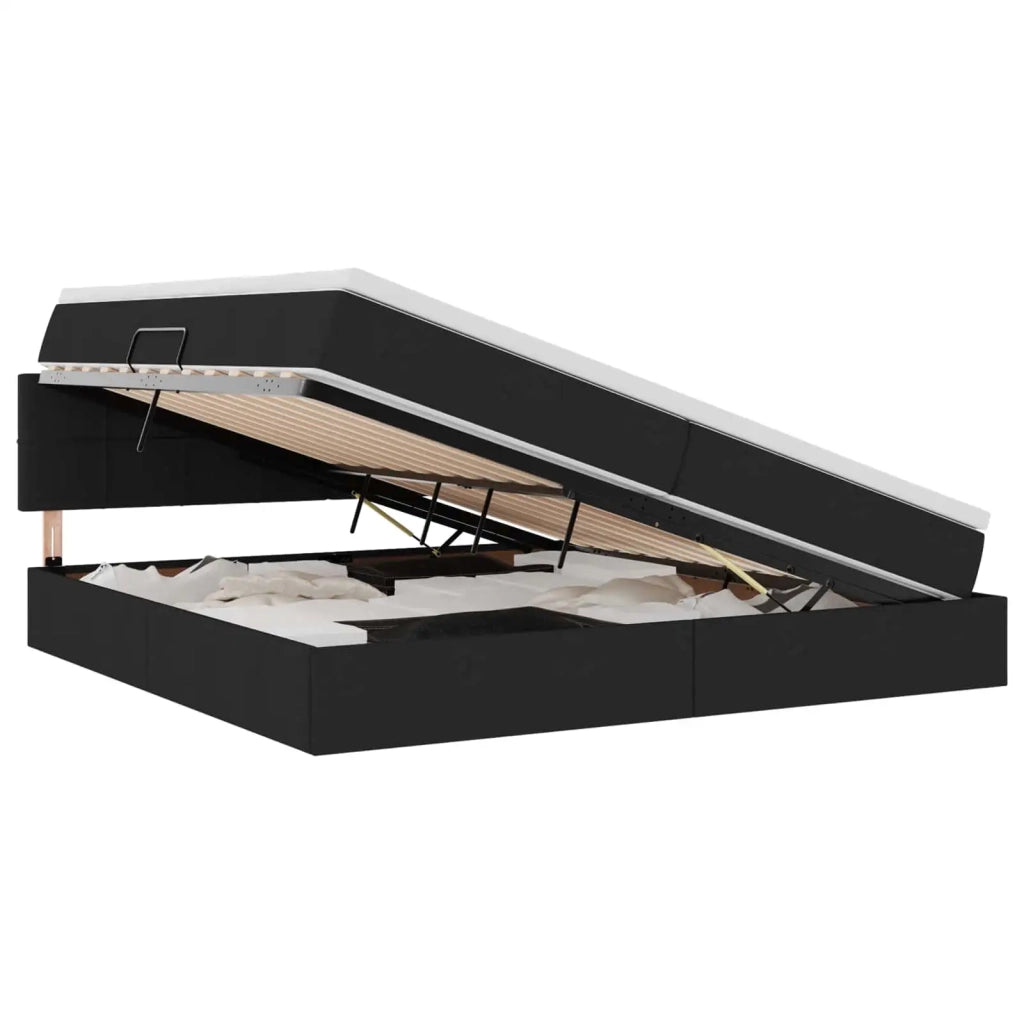 Letto con contenitore e materasso Nero 200 x 200 cm